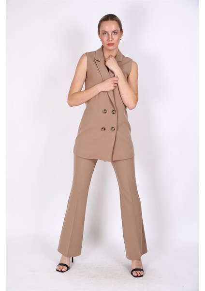 Midi Boy Klasik Yelek & Ispanyol Paça Pantolon-Taş