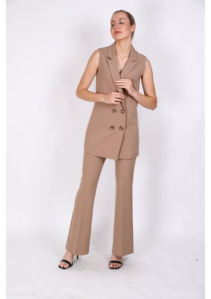 Midi Boy Klasik Yelek & Ispanyol Paça Pantolon-Taş indirimleri