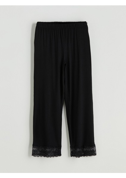 Yeni Sezon Beli Lastikli Dantel Detaylı Kadın Pijama Altı