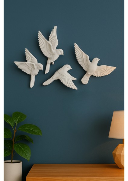 4’lü Kuş Duvar Dekoru Dekoratif Reçine Dekor 3D Modern Bohem Duvar Dekoru Ev , Ofis Süsleme Için 8 x 8 cm fırsatları