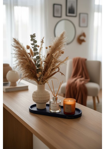 Oval Büyük Boy Beton Sunum ve Takı Tabağı, Çok Amaçlı Tabak, Mum Altlığı, Organizer