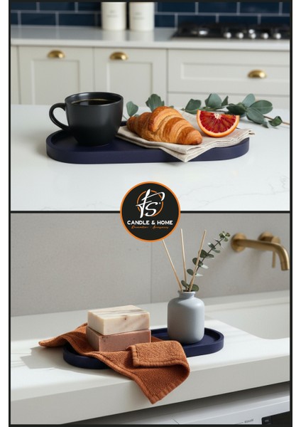 Oval Büyük Boy Beton Sunum ve Takı Tabağı, Çok Amaçlı Tabak, Mum Altlığı, Organizer modelleri