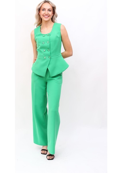 Aller Yelek & Bol Paça Pantolon Takım-Yeşil