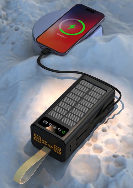 Solar 22.5W Hızlı Şarj 30.000 Mah Güneş Enerjili LED Işıklı Powerbank Şarj Aleti 4xusb Çıkış Çoklu Şarj Çıkışı Kablolu