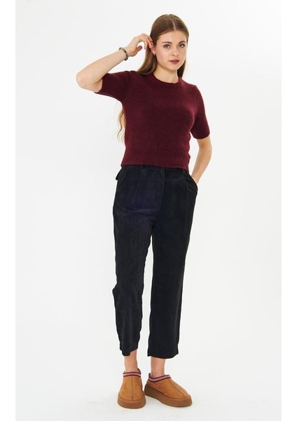 Kadife Kalın Fitilli Baggy Pantolon Siyah