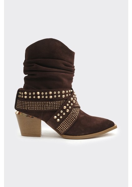 Zımba Aksesuarlı Hakiki Deri Kadın Bot