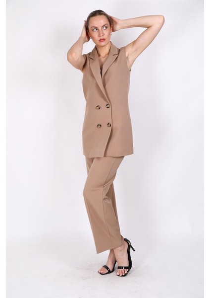 Midi Boy Klasik Yelek & Bol Paça Pantolon-Taş