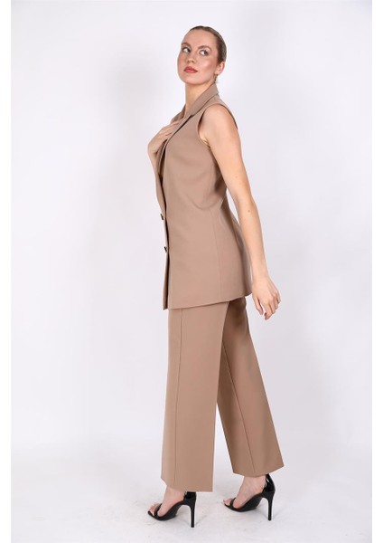 Midi Boy Klasik Yelek & Bol Paça Pantolon-Taş modelleri