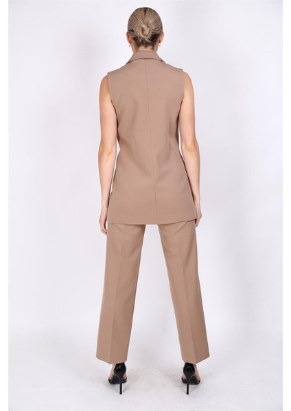 Midi Boy Klasik Yelek & Bol Paça Pantolon-Taş fırsatları