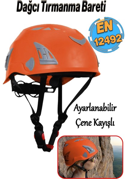 Ayarlanabilir 51-62 cm Dağcı Tırmanma Bareti Turuncu Renk Baş Koruyucu Kask Ce EN12492 Sertifikalı.