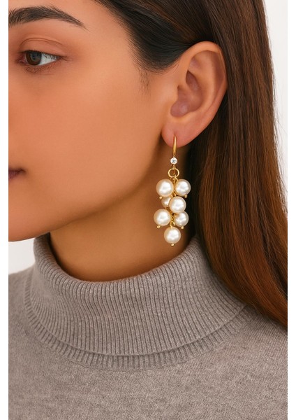 18K Altın Kaplama Salkım Inci Küpe fırsatları