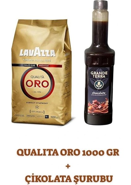 Qualità Oro Kahve Çekirdeği 1000 gr ve Grande Terra Çikolata Şurubu 750 ml Seti