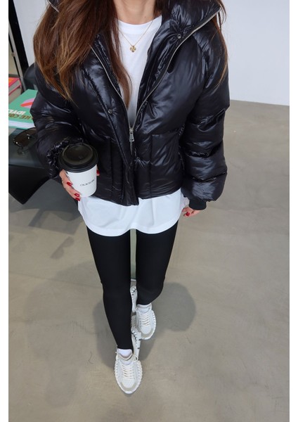 Dik Yaka Ayarlanabilir Bağcıklı Şişme Mont modelleri