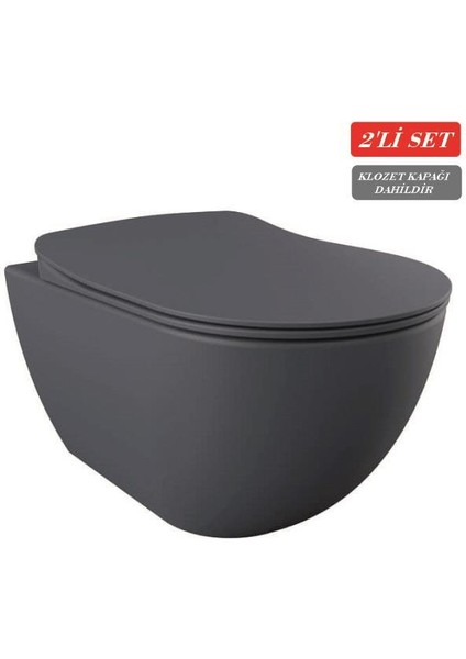 Free Asma Klozet (FE320.BM) + Duck Yavaş Kapanan Kapak Mat Basalt 2'li Set