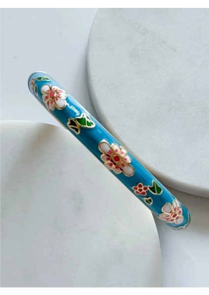 Mineli Çiçekli Mavi Kelepçe Bilezik