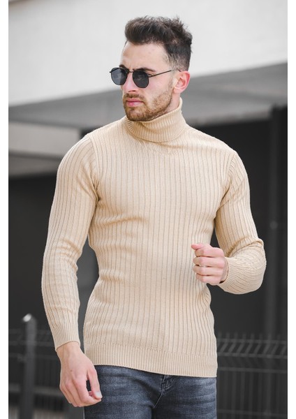 Seka 822 Kalın Fitilli Slim Fit Erkek Boğazlı Kazak