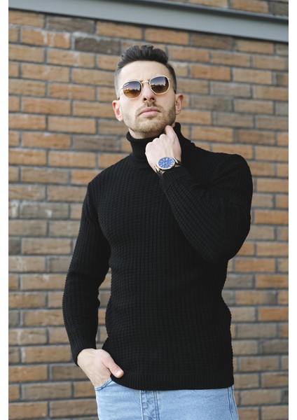 Axton Slim Fit Kare Desen Boğazlı Kazak fiyatları