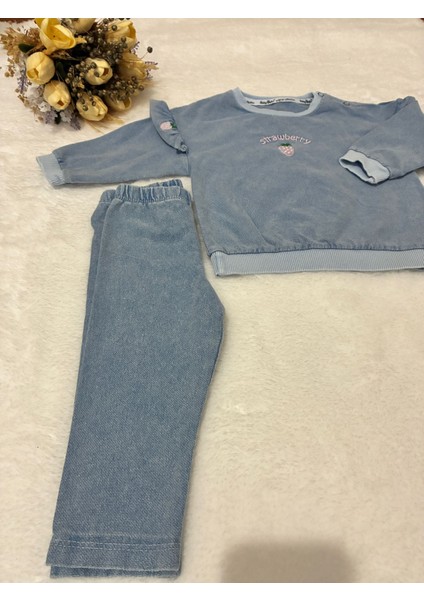 Tuembaby %100 Pamuk Küçük Çilek Baskılı Fırfırlı Uzun Kollu Alt Beli Lastikli Kız Bebek Alt Üst Takım modelleri