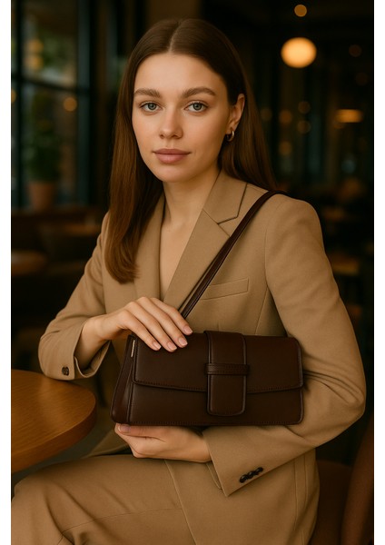 Lüks Şık Tasarım Özel Kapak Detaylı Omuz Çantası