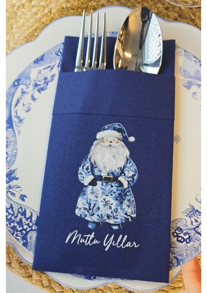 Kumaş Dokulu Lacivert Bleu Blanc Noel Baba Tasarım Cepli Yılbaşı Peçetesi 6lı Paket fiyatları