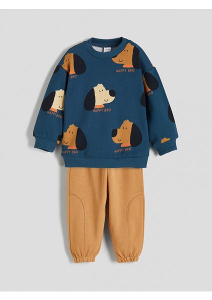 Lcw Baby Petrol Köpek Baskılı Erkek Bebek Eşofman Altı ve Sweatshirt 2'li