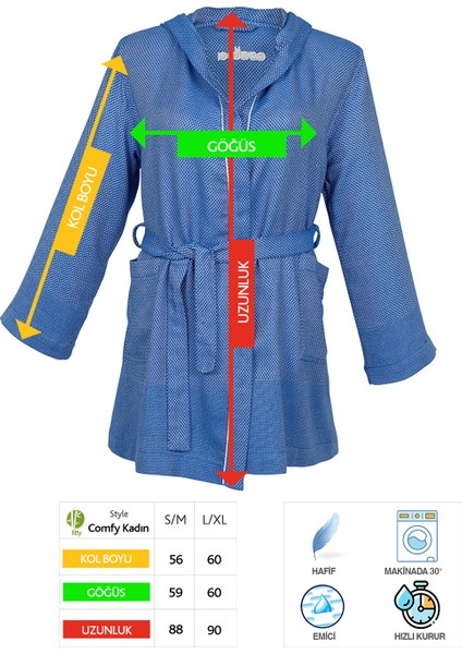 Copenhagen Mavi Comfy Crisscross Kapşonlu Bambu Peştamal Kadın Bornoz/Sabahlık S - M