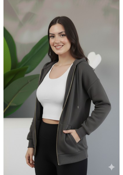 Kadın Genç Unisex Cepli Kapüşonlu Fermuarlı Sweatshirt Hırka fırsatları