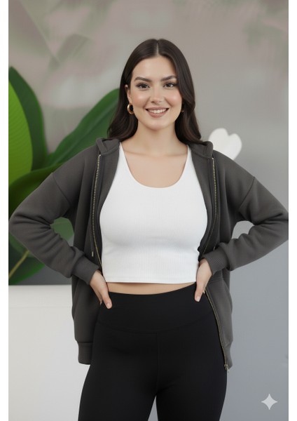Kadın Genç Unisex Cepli Kapüşonlu Fermuarlı Sweatshirt Hırka indirimleri
