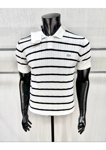 Premium Erkek Beyaz Çizgili Polo Yaka Tişört fiyatları