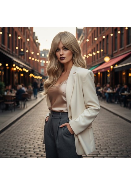 Dalgalı Perçemli Fiber Sentetik Orta Boy Peruk / Balköpüğü Platin Röfleli