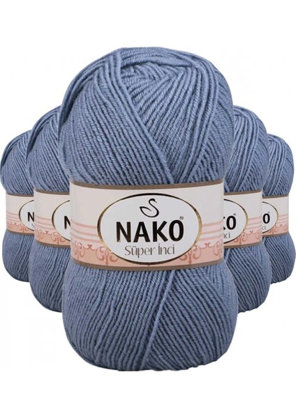 5 Adet Süper Inci El Örgü Ipi 100 gr Kot Mavi 1986