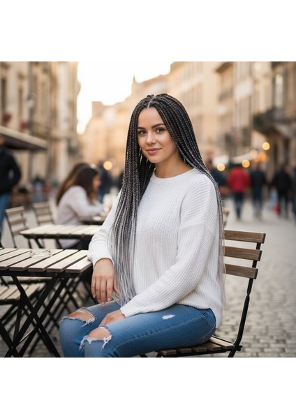 Afrika Örgüsü ve Rasta Için Sentetik Ombreli Saç / Siyah / Koyu Gri / Açık Gri