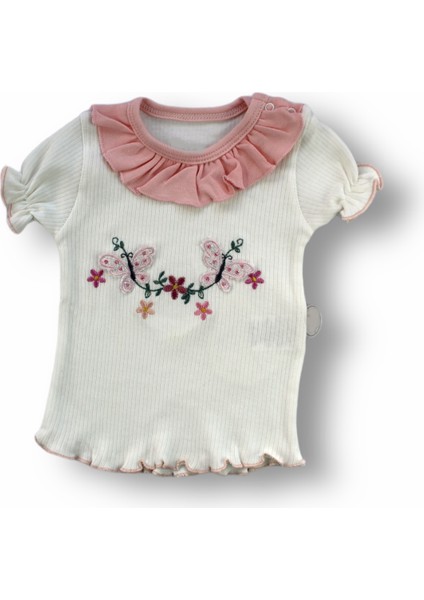 6-9 9-12 12-18 Ay Çiçek Nakışlı Roman Şalvar Bandanalı Kısa Kollu Sweat 3lü Kız Bebek Takımı fiyatları