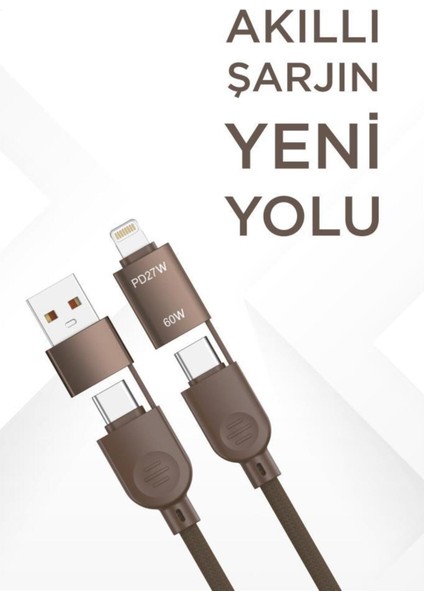 U17 4 In 1 Type-C To Type-C -Ligthning -Usb Örgü 87W Şarj Kablosu modelleri