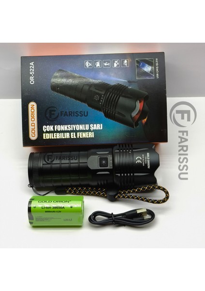 OR-522A Şarj Edilebilir Çok Fonksiyonlu LED El Feneri - 100W, 5000 Lümen, 9000 Mah