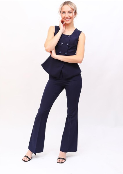 Aller Yelek & Ispanyol Paça Pantolon Takım-Lacivert