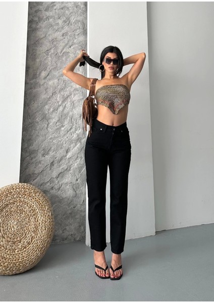 Mom Fit Enzim Taş Yıkama Jeans Pantolon Siyah fiyatları
