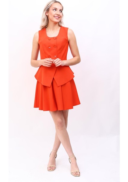 Aller Yelek & Kısa Kloş Etek Takım-Turuncu indirimleri