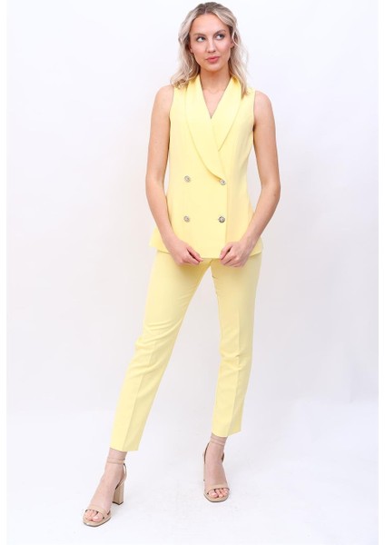 Abiye Yelek & Boru Paça Pantolon Takım-Sarı