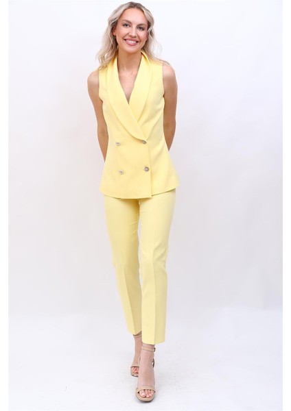 Abiye Yelek & Boru Paça Pantolon Takım-Sarı modelleri