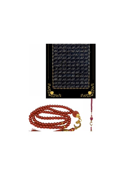 Namaz Tesbihi Vavlı 99'lu Cam Incili Esma'ul Hüsna Dua Kartı ile Fuşya Renk Hediyelik