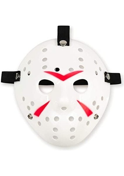 Beyaz Renk Kırmızı Çizgili Tam Yüz Hokey Jason Maskesi Hannibal Maskesi fiyatları