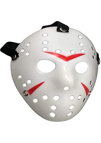 Beyaz Renk Kırmızı Çizgili Tam Yüz Hokey Jason Maskesi Hannibal Maskesi fırsatları