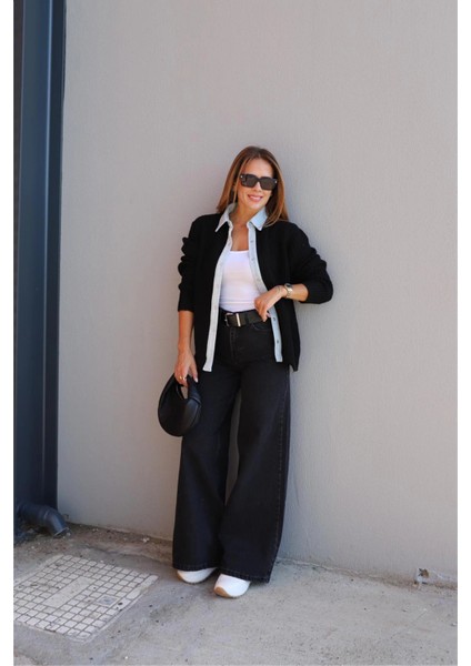 Antrasit Geniş Paça Jean Pantolon