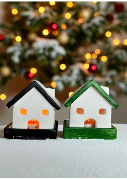 , Yılbaşı 2li Ev Mumluk, Beton Mumluk Seti, Dekoratif Ev, Tütsülük, Yılbaşı Hediyelik4