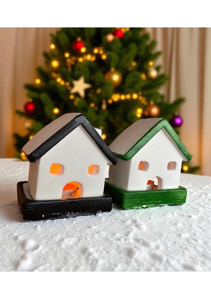 , Yılbaşı 2li Ev Mumluk, Beton Mumluk Seti, Dekoratif Ev, Tütsülük, Yılbaşı Hediyelik4 modelleri