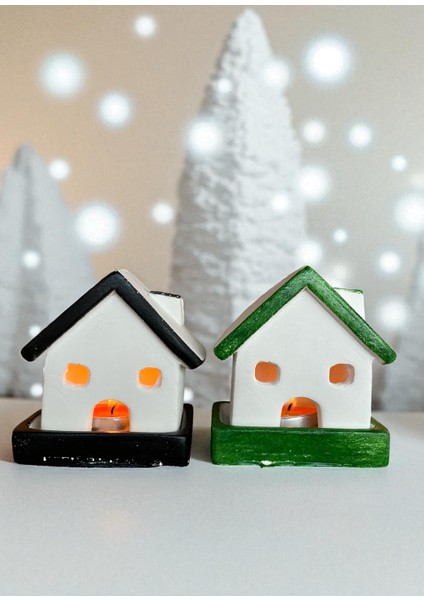 , Yılbaşı 2li Ev Mumluk, Beton Mumluk Seti, Dekoratif Ev, Tütsülük, Yılbaşı Hediyelik4 indirimleri