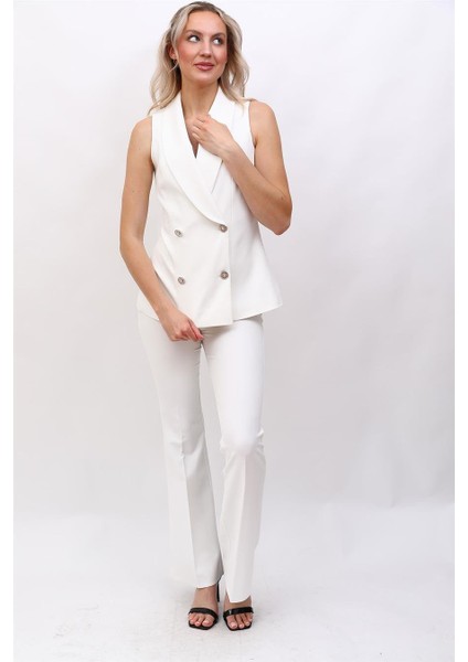 Abiye Yelek & Ispanyol Paça Pantolon Takım-Beyaz