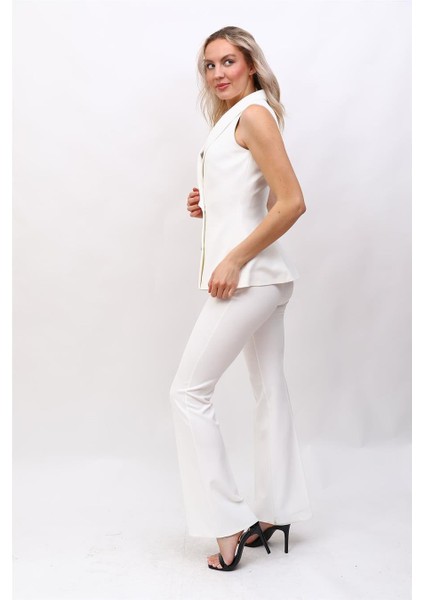 Abiye Yelek & Ispanyol Paça Pantolon Takım-Beyaz fiyatları