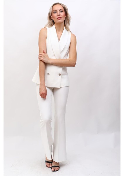 Abiye Yelek & Ispanyol Paça Pantolon Takım-Beyaz modelleri